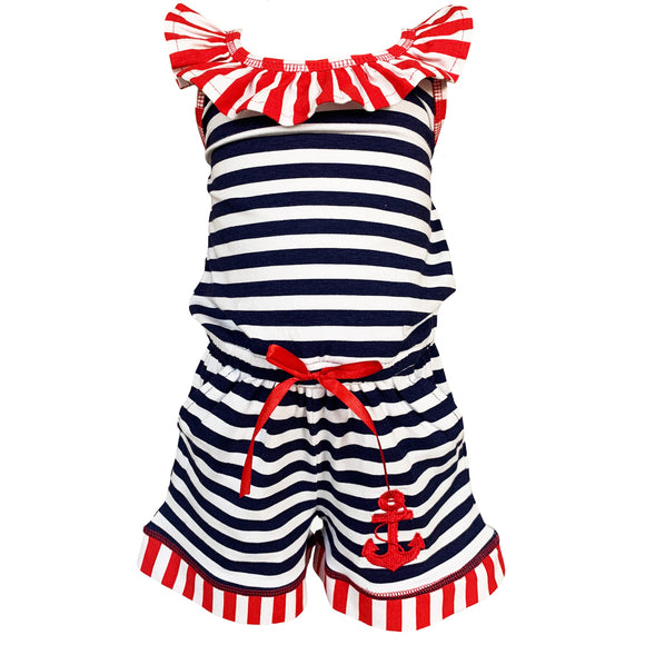 AnnLoren Girls Anchors Away Nautical Jumpsuit Summer Romper