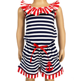 AnnLoren Girls Anchors Away Nautical Jumpsuit Summer Romper