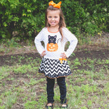 AnnLoren Girls' Halloween Orange Pumpkin and Black Cat Dress &