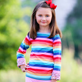 AnnLoren Baby Big Girls Boutique Long Sleeve Rainbow Ruffle Layering