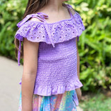 AL Limited Little & Big Girls Purple Eyelet Smocked Top and Tie Dye