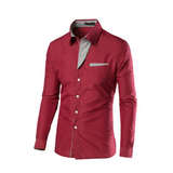 Mens Long Sleeve Button Front Shirt with Front Collar Details