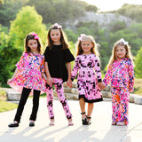 AnnLoren Girls Boutique Pink Black White Tie Dye Long Sleeve Cotton