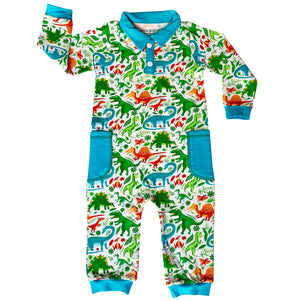 Dinosaur T Rex long sleeve Collar Baby/Toddler Boys Romper