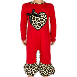 AnnLoren Baby Girls Leopard Valentines Holiday Heart Romper Outfit One