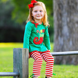 Girls Christmas Holiday Elf Stocking Top & Stripe Pants Outfit Set