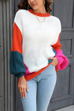 Color Block Round Neck Drop Shoulder Sweater