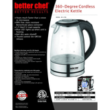 Better Chef 1500W 7-Cup Cordless Electric Borosilicate Glass Kettle