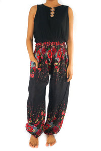 Black FLORAL Women Boho Pants Hippie Pants Yoga Pants