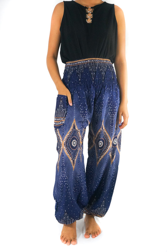 Blue PEACOCK Eye Women Boho Pants Hippie Pants