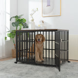 42" Heavy Duty Dog Crate for Large Medium Dogs, Furniture Style cage with 4 Lockable Wheels and 2 Locks, Decorative Pet House Wooden Cage Kennel Furniture Indoor