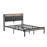 Queen Size Metal Platform Bed Frame with upholstery storage function Headboard and USB LINER and Footboard , No Box Spring Needed, Large Under Bed Storage, Easy Assemble