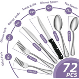 Bestdin 72 Pieces Silverware Sets Service for 12, Premium Stainless Steel Spoons and Forks Set with Steak Knives, Mirror Polished Flatware Set for Home Kitchen Restaurant, Dishwasher Safe