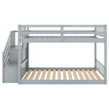 Twin-Over-Twin Floor Bunk Bed, Built-In Ladder with Storage, Stylish Gray Finish