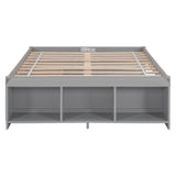 Full Size Bed with Storage Case, 2 Storage drawers, Lengthwise Support Slat,Grey