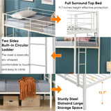 Twin Over Twin Metal Bunk Bed,Metal Structure Bedframe with Safety Guardrails and 2 ladders,Convertible Bunkbeds,No Spring Box Required and Space Saving Design,White