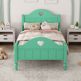 Girl's Love Princess Bed Macaron Twin Size Toddler Bed with Side Safety Rails and Headboard and Footboard, Seasoft Green