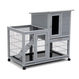 Detachable Rabbit Hutch with Removable Tray and Rolling Casters, Gray+White