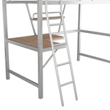 Twin Size Loft Metal&MDF Bed with Desk and Shelf, Silver (Old SKU:SM001105AAN-1)