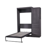 Twin Size Murphy Bed with Wardrobe and Drawers, Storage Bed, can be Folded into a Cabinet, Gray