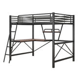 Full Size Loft Metal&MDF Bed with Desk and Shelf, Black