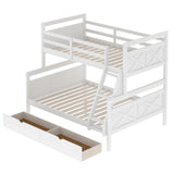 Twin over Full Bunk Bed with Ladder, Two Storage Drawers, Safety Guardrail, White