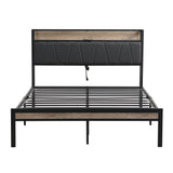 Queen Size Metal Platform Bed Frame with upholstery storage function Headboard and USB LINER and Footboard , No Box Spring Needed, Large Under Bed Storage, Easy Assemble