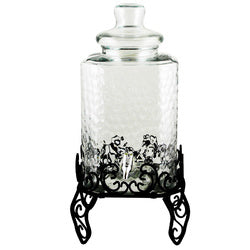 Gibson Home Moreauville 3 Piece 2.25 Gallon Square Embossed Glass Beverage Dispenser with Wire Stand