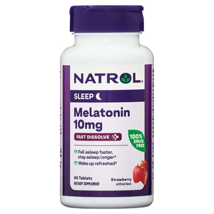 Natrol® Sleep Melatonin Fast Dissolve Tablets, Nighttime Sleep Aid, Strawberry Flavor, 10mg, 60 Count