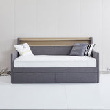 Twin Size Daybed with Storage Drawers, Upholstered Daybed with Charging Station and LED Lights, Gray(Old Item W1580S00023)