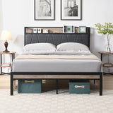 Queen Size Metal Platform Bed Frame with upholstery storage function Headboard and USB LINER and Footboard , No Box Spring Needed, Large Under Bed Storage, Easy Assemble