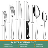 24 Piece Flatware Set for 4, TINANA Stainless Steel Flatware Set, Mirror Polished Cutlery Utensil Set, Durable Home Kitchen Eating Tableware Set, Fork Knife Spoon Set,Dishwasher Safe-Silver