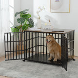 42" Heavy Duty Dog Crate for Large Medium Dogs, Furniture Style cage with 4 Lockable Wheels and 2 Locks, Decorative Pet House Wooden Cage Kennel Furniture Indoor