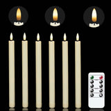 Chamvis Flickering Ivory Flameless LED Battery Operated Taper Plastic Candles 3D Wick Lights 6PK with Remote Control with Timer for Home Decor Halloween Christmas Wedding