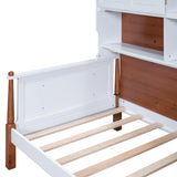 Twin Size Platform Bed with Multiple Storage, White+Walnut