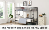 Bunk Bed Twin Over Twin Size with 2 Ladders and Full-Length Guardrail, Metal, Storage Space, No Box Spring Needed, Noise Free, Black