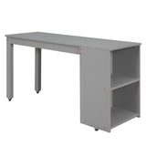 Low Study Full Loft Bed with Cabinet ,Shelves and Rolling Portable Desk ,Multiple Functions Bed- Gray