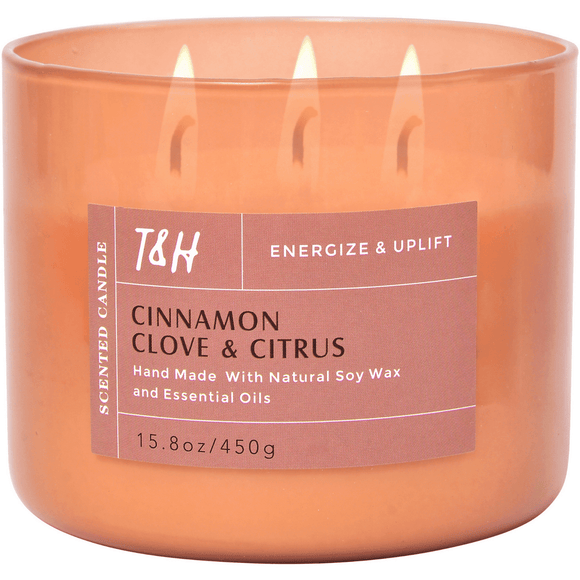 Cinnamon Clove Citrus 3-Wick Candle | Natural Soy Wax Candle for Home, 15.8 Oz Large Aromatherapy Candle for Relaxation, Scented Candle for Women and Men, Luxury Candle Gift for Him and Her