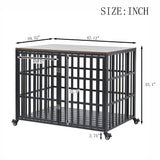 42" Heavy Duty Dog Crate for Large Medium Dogs, Furniture Style cage with 4 Lockable Wheels and 2 Locks, Decorative Pet House Wooden Cage Kennel Furniture Indoor