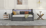 Twin Size Daybed with Storage Drawers, Upholstered Daybed with Charging Station and LED Lights, Gray(Old Item W1580S00023)