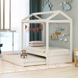 Unique House Bed with Trundle, Customizable Design, Charming White