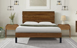 Mid-Century Modern Solid Wood Bed Frame King Size Platform Bed with Six-Piece Headboard Design, No Box Spring Needed, Brown