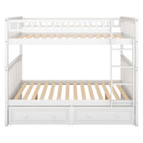 Full over Full Bunk Bed with Drawers, Convertible Beds, White