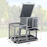 Detachable Rabbit Hutch with Removable Tray and Rolling Casters, Gray+White