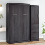 Twin Size Murphy Bed with Wardrobe and Drawers, Storage Bed, can be Folded into a Cabinet, Gray