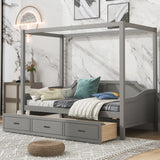 Twin Size Wooden Canopy Daybed with 3 in 1 Storage Drawers,Grey