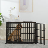 42" Heavy Duty Dog Crate for Large Medium Dogs, Furniture Style cage with 4 Lockable Wheels and 2 Locks, Decorative Pet House Wooden Cage Kennel Furniture Indoor