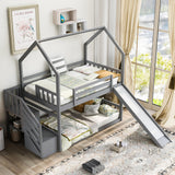 Twin-Over-Twin House Bunk Bed, Convertible Slide, Storage Staircase