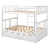 Full over Full Bunk Bed with Drawers, Convertible Beds, White