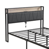 Queen Size Metal Platform Bed Frame with upholstery storage function Headboard and USB LINER and Footboard , No Box Spring Needed, Large Under Bed Storage, Easy Assemble